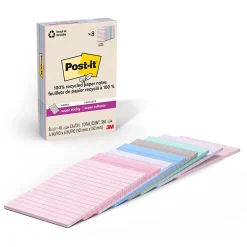 Post-it® Super Sticky 100% Recycled Paper Notes, 4 x 6 in, 8 Lined Sticky Note Pads, 45 Sheets/Pad, School Supplies and Office Products, Oasis