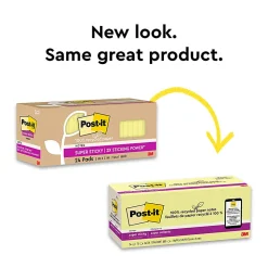 Post-it® Super Sticky 100% Recycled Paper Notes, 3 x 3 in, 24 Sticky Pads, 70 Sheets/Pad, 2X the Sticking Power, School and Office Supplies, Yellow