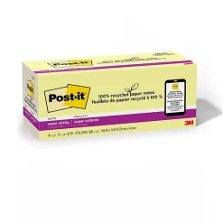 Post-it® Super Sticky 100% Recycled Paper Notes, 3 x 3 in, 24 Sticky Pads, 70 Sheets/Pad, 2X the Sticking Power, School and Office Supplies, Yellow