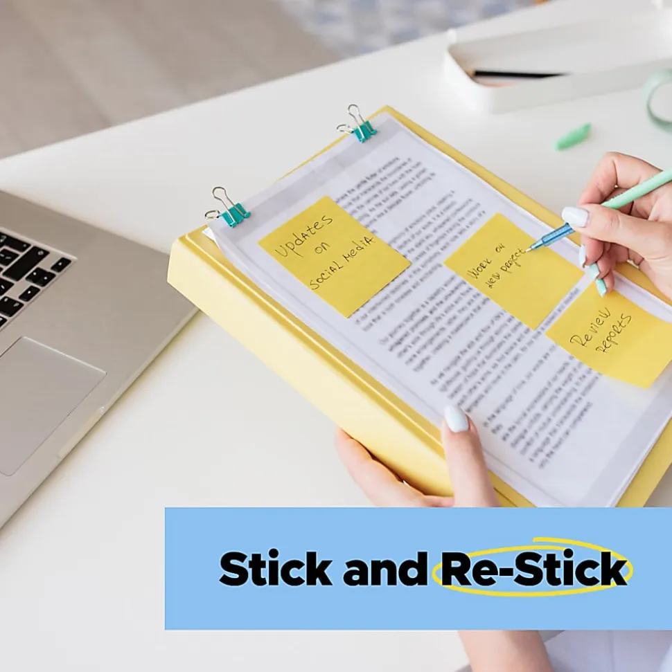 Post-it® Super Sticky 100% Recycled Paper Notes, 3 x 3 in, 24 Sticky Pads, 70 Sheets/Pad, 2X the Sticking Power, School and Office Supplies, Yellow