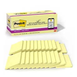 Post-it® Super Sticky 100% Recycled Paper Notes, 3 x 3 in, 24 Sticky Pads, 70 Sheets/Pad, 2X the Sticking Power, School and Office Supplies, Yellow