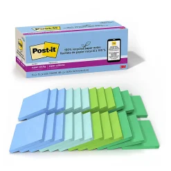 Post-it® Super Sticky 100% Recycled Paper Notes, 3 x 3 in, 24 Sticky Note Pads, 70 Sheets/Pad, School Supplies and Office Products, Oasis