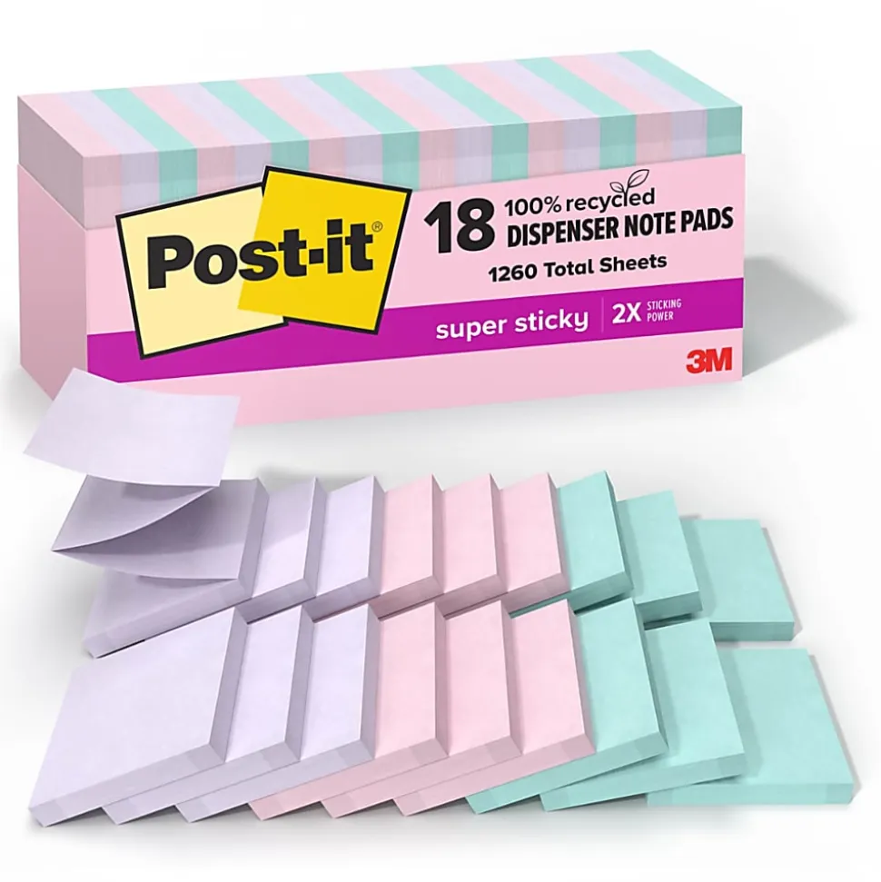 Post-it® Super Sticky 100% Recycled Paper Notes, 4 x 6 in, 4 Lined Sticky Note Pads, 45 Sheets/Pad, 2X the Sticking Power, School Supplies, Oasis