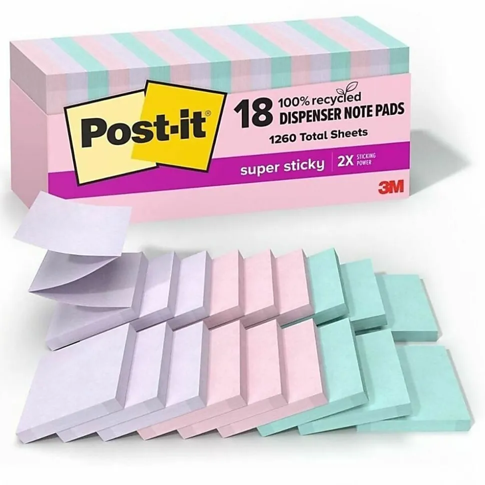 Post-it® Super Sticky 100% Recycled Paper Notes, 4 x 6 in, 4 Lined Sticky Note Pads, 45 Sheets/Pad, 2X the Sticking Power, School Supplies, Oasis