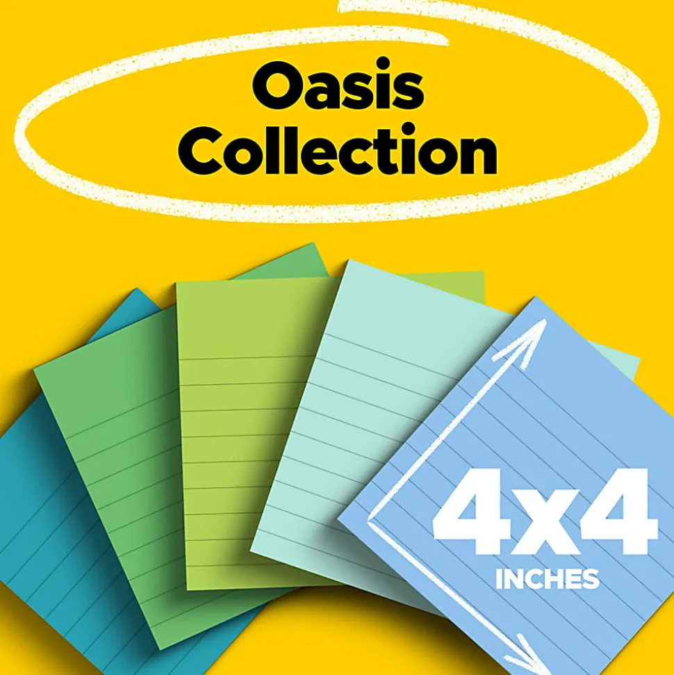 Post-it® Super Sticky 100% Recycled Paper Notes, 4 x 4 in, 6 Lined Sticky Note Pads, 70 Sheets/Pad, 2X the Sticking Power, School Supplies, Oasis