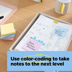 Post-it® Super Sticky 100% Recycled Paper Notes, 3 x 3 in, 6 Sticky Note Pads, 70 Sheets/Pad, School Supplies and Office Products, Wanderlust Pastels