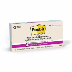 Post-it® Super Sticky 100% Recycled Paper Notes, 3 x 3 in, 6 Sticky Note Pads, 70 Sheets/Pad, School Supplies and Office Products, Wanderlust Pastels
