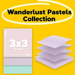 Post-it® Super Sticky 100% Recycled Paper Notes, 3 x 3 in, 6 Sticky Note Pads, 70 Sheets/Pad, School Supplies and Office Products, Wanderlust Pastels