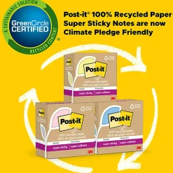Post-it® Super Sticky 100% Recycled Paper Notes, 3 x 3 in, 18 Sticky Note Pads, 70 Sheets/Pad, School Supplies and Office Products, Oasis
