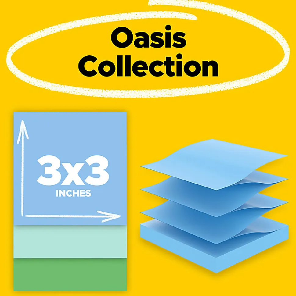 Post-it® Super Sticky 100% Recycled Paper Notes, 3 x 3 in, 18 Sticky Note Pads, 70 Sheets/Pad, School Supplies and Office Products, Oasis