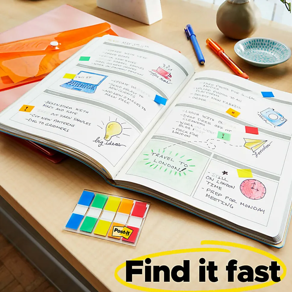 Post-it® Tabs and Flags Combo Pack - Red, Yellow, Blue, Green, Orange - Sticky, Adhesive - 136 / Pack