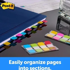 Post-it® Tabs, .625 in., 10/Color, 40/Dispenser, Solid, Aqua, Yellow, Pink, Violet