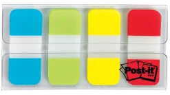 Post-it® Tabs, .625 in., 10/Color, 40/Dispenser, Solid, Aqua, Yellow, Pink, Violet
