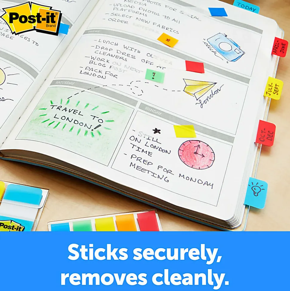 Post-it® Tabs, 1 in. x 1.5 in., 1 Pack, 88 Tabs/Pack, Assorted Colors, Back to School Supplies for Students, Tabs for Textbooks and Notebooks