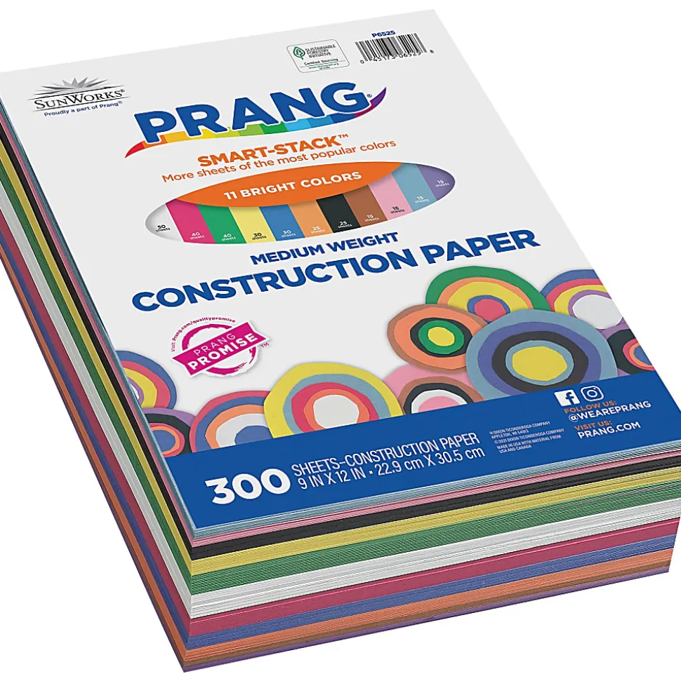 Prang® Smart-Stack™ Medium Weight Construction Paper, 9" x 12", Assorted, Pack Of 300