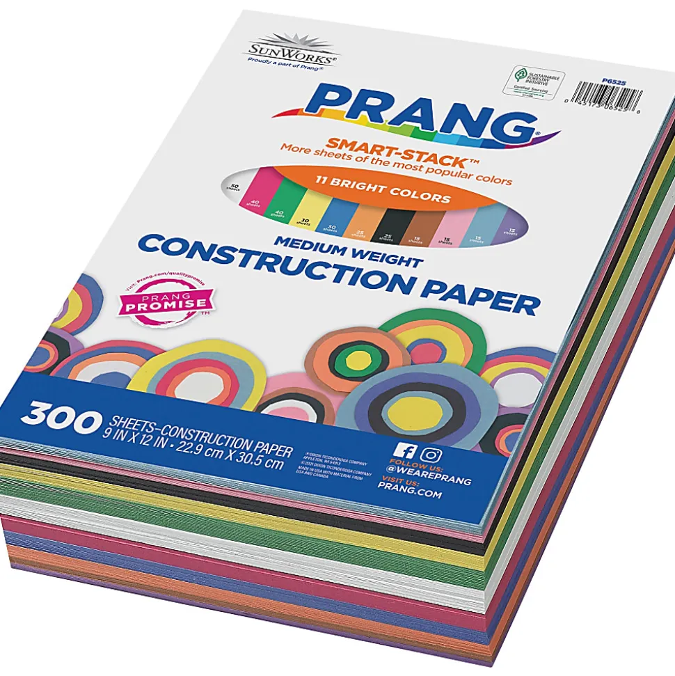 Prang® Smart-Stack™ Medium Weight Construction Paper, 9" x 12", Assorted, Pack Of 300