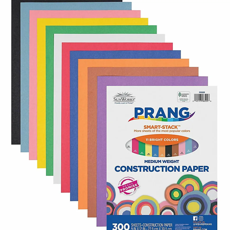Prang® Smart-Stack™ Medium Weight Construction Paper, 9" x 12", Assorted, Pack Of 300