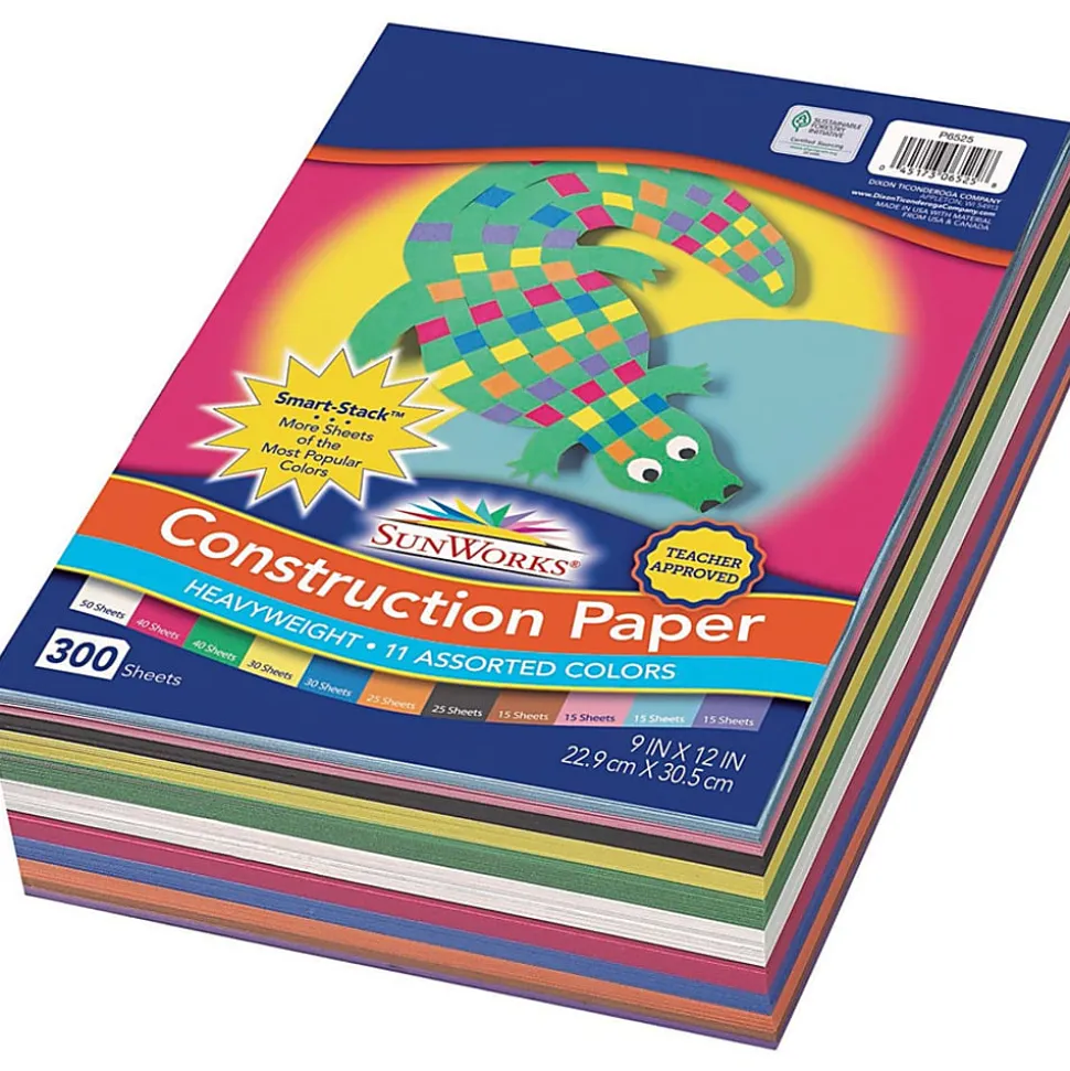 Prang® Smart-Stack™ Medium Weight Construction Paper, 9" x 12", Assorted, Pack Of 300
