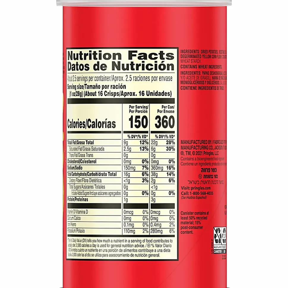 Pringles® Original Cans, 2.38 Oz, Carton Of 12 Cans