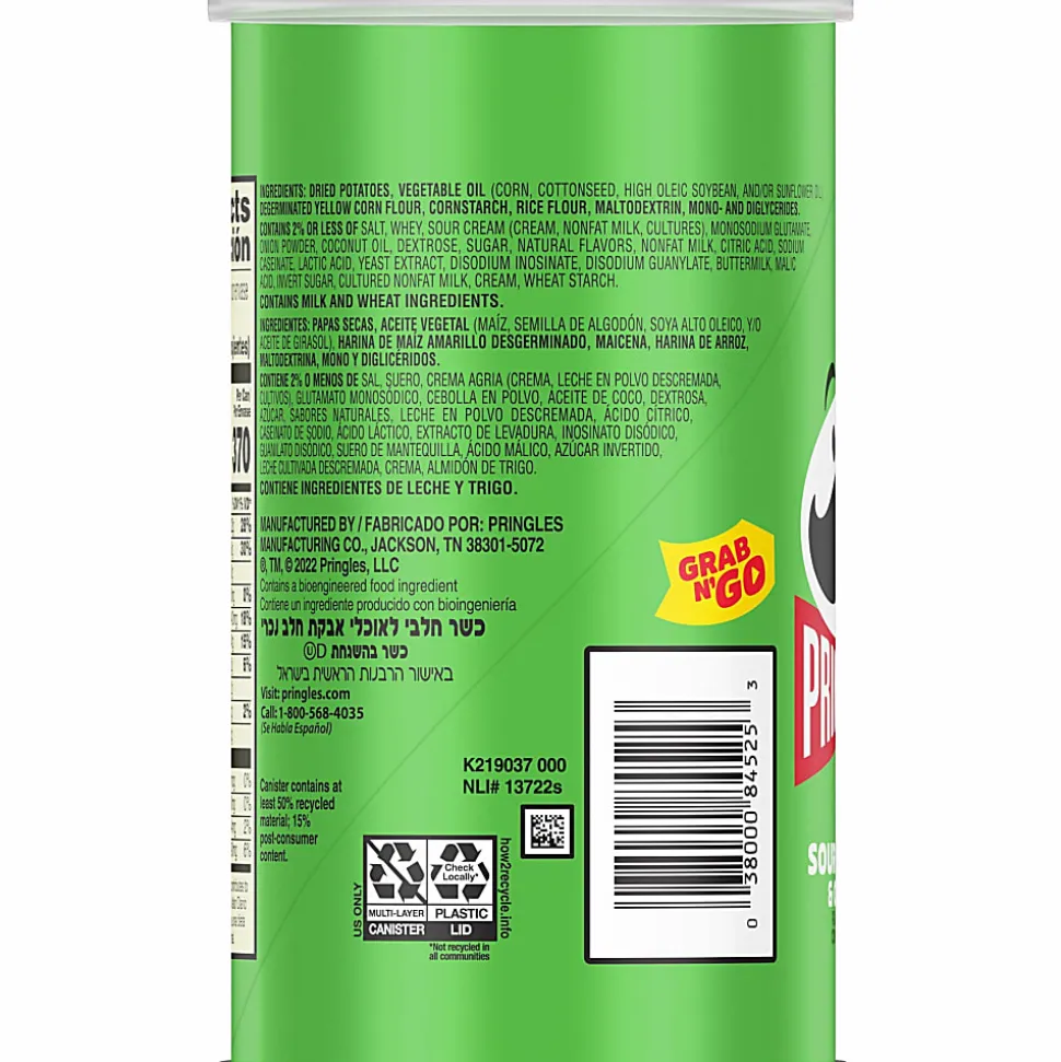 Pringles® Sour Cream & Onion Cans, 2.50 Oz, Carton Of 12 Cans