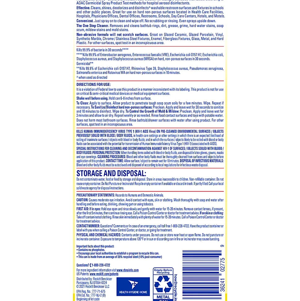 Professional Lysol Disinfectant Foam Cleaner, 24 Oz Bottle