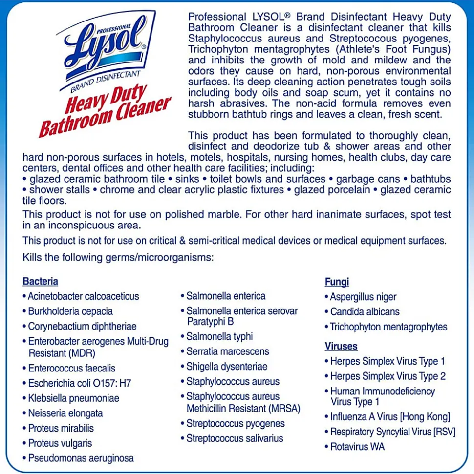 Professional Lysol Disinfectant Heavy Duty Bathroom Cleaner Concentrate, 128 Oz Bottle