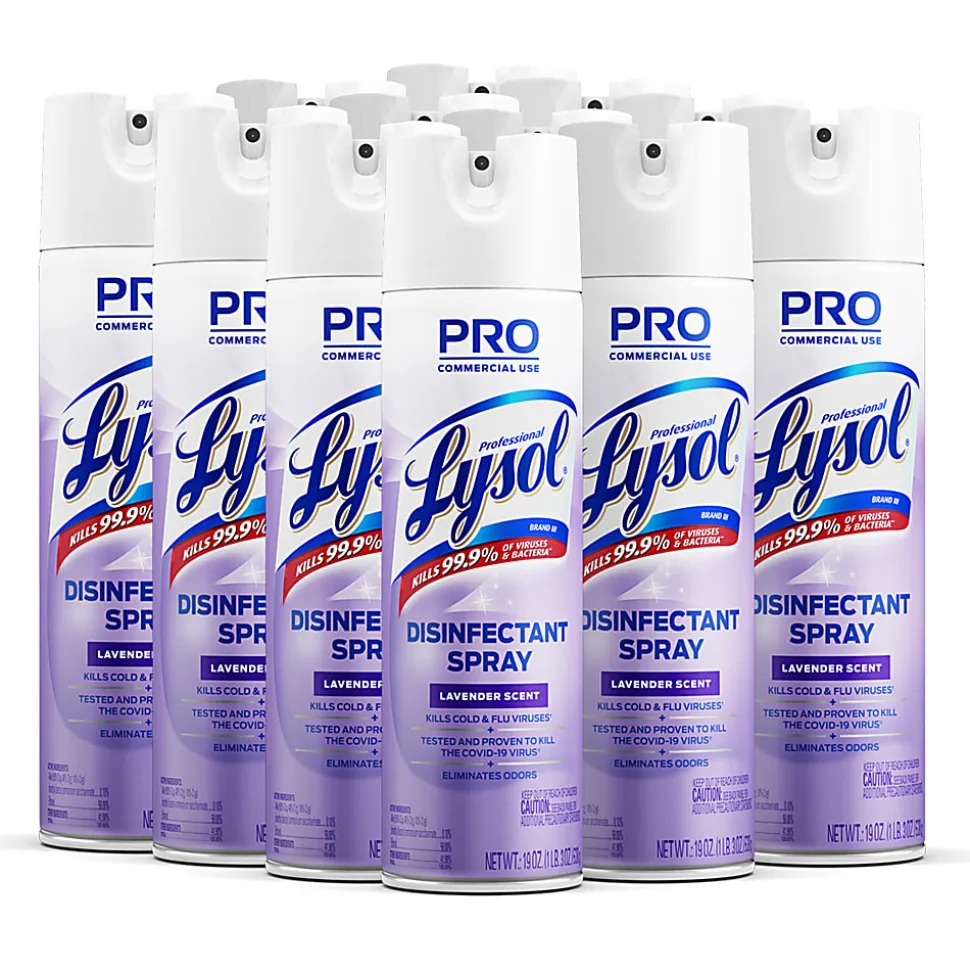 Professional Lysol Disinfectant Spray, 19 Oz, Lavender Scent, Box Of 12 Bottles