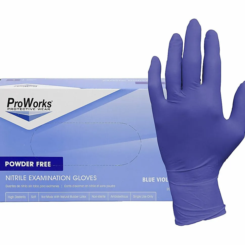 ProWorks Nitrile Powder-Free Exam Gloves - Large Size - Nitrile - Blue Violet - Soft, Flexible, Comfortable, Latex-free, Non-sterile - - GLN125FL