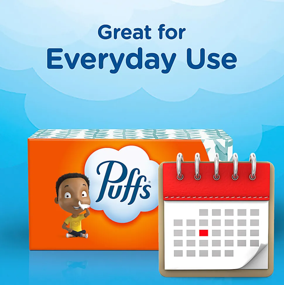 Puffs Basic 2-Ply Facial Tissues, White, 180 Tissues Per Box, Case Of 3 Boxes
