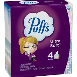 Puffs Ultra-Soft 2-Ply Facial Tissues, White, 56 Tissues Per Cube, Pack Of 4 Cubes
