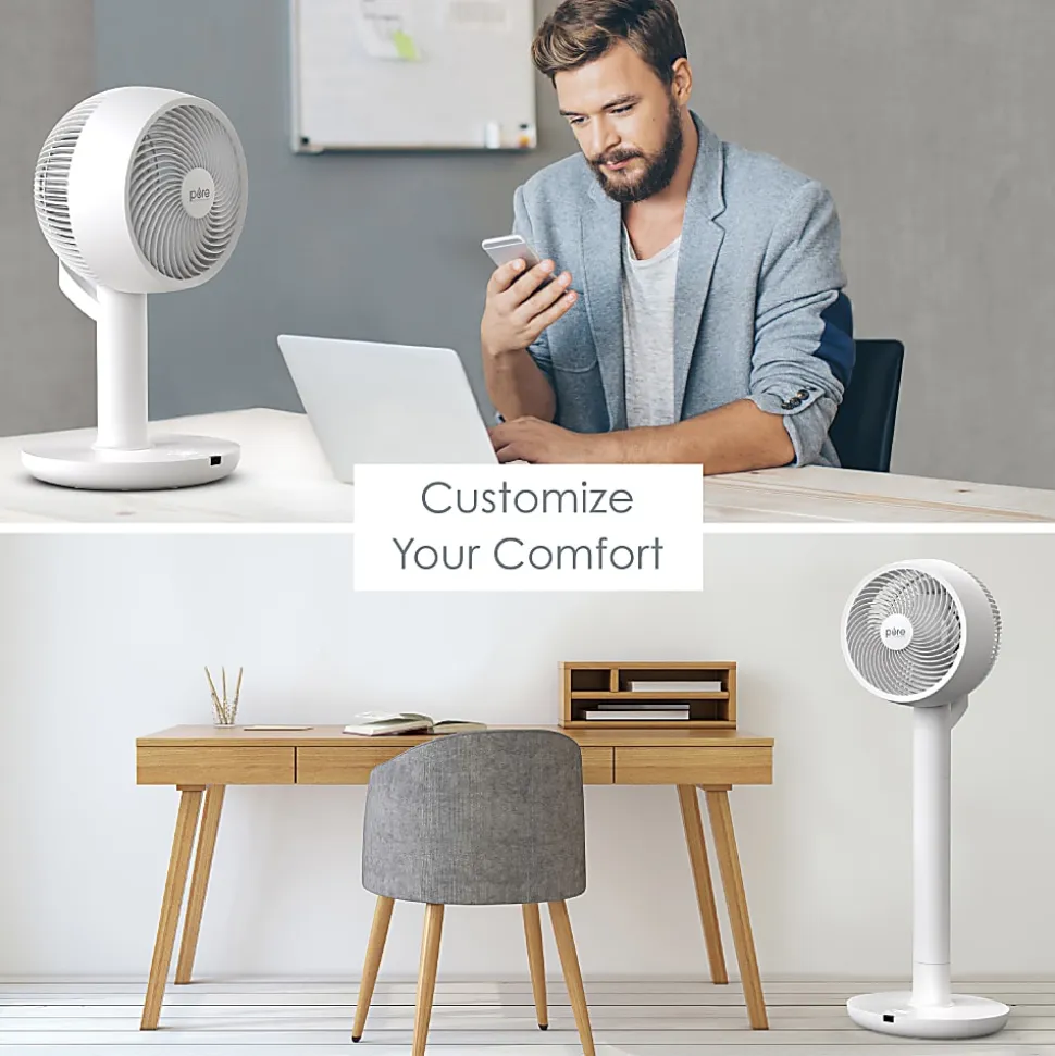 Pure Enrichment 2-In-1 Circulating Floor And Desk Fan, 35" x 12-1/4", White
