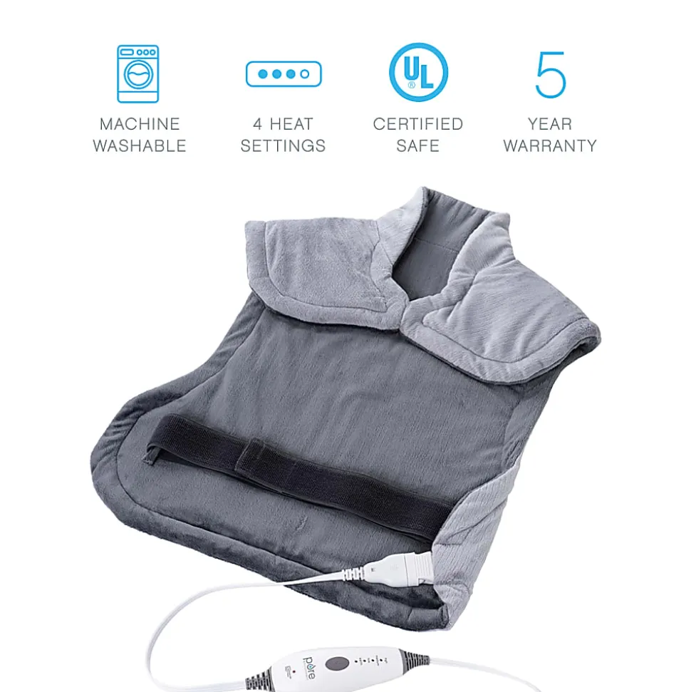 Pure Enrichment PureRelief XL Back & Neck Heating Pad, 14" x 29", Gray