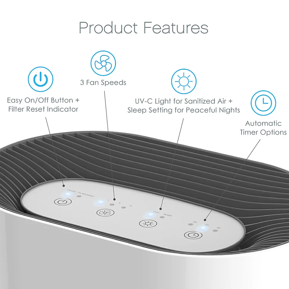 Pure Enrichment PureZone 3-in-1 True HEPA Air Purifier, 12-1/2" x 7", 200 Sq. Ft. Coverage