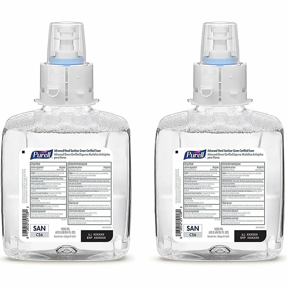 Purell® Advanced Green Certified Foam Hand Sanitizer Refills For CS6 Touch-Free Hand Sanitizer Dispensers, Unscented, 40.6 Oz,, Case Of 2 Refills