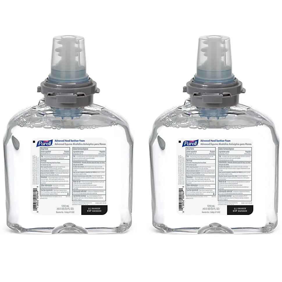 Purell Advanced Hand Sanitizer Foam, Clean Scent, 1200 mL Hand Sanitizer Foam Refill for Purell TFX Touch-Free Dispenser, Carton of 2