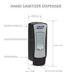 PURELL ADX-12 Dispenser, 200 mL, 4.5 x 4 x 11.25, Chrome/Black