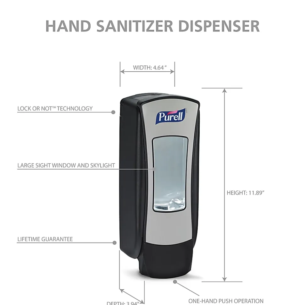 PURELL ADX-12 Dispenser, 200 mL, 4.5 x 4 x 11.25, Chrome/Black
