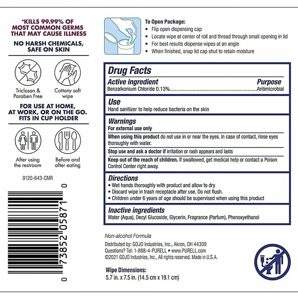 PURELL® Clean Scent Hand Sanitizing Wipes - Clean - White - Durable, Alcohol-free - For Hand - 40 Quantity Per Canister - 6 / Carton