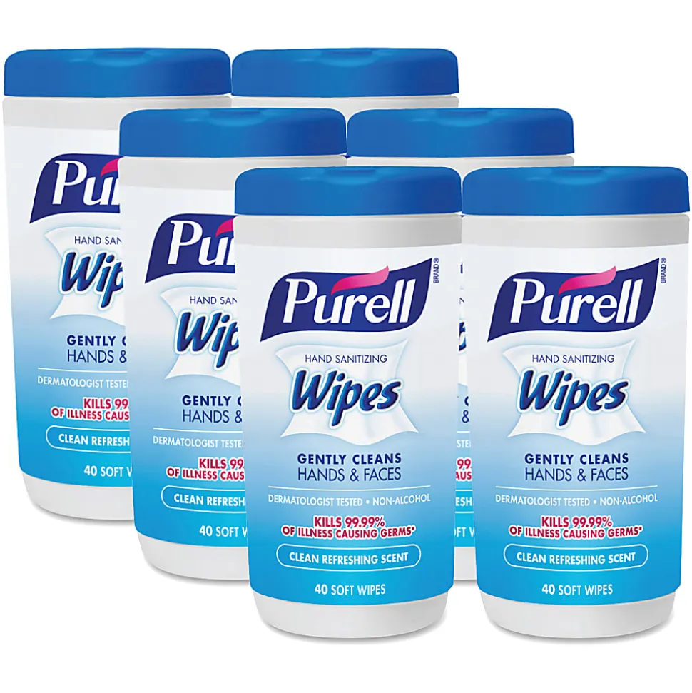 PURELL® Clean Scent Hand Sanitizing Wipes - Clean - White - Durable, Alcohol-free - For Hand - 40 Quantity Per Canister - 6 / Carton