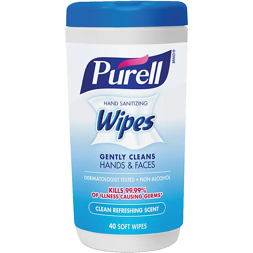 PURELL® Clean Scent Hand Sanitizing Wipes - Clean - White - Durable, Alcohol-free - For Hand - 40 Quantity Per Canister - 6 / Carton