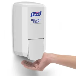 PurellĀ® CS2 Push-Style Hand Sanitizer Dispenser, 10-1/16āH x 5-3/16āW x 3-7/8āD, White