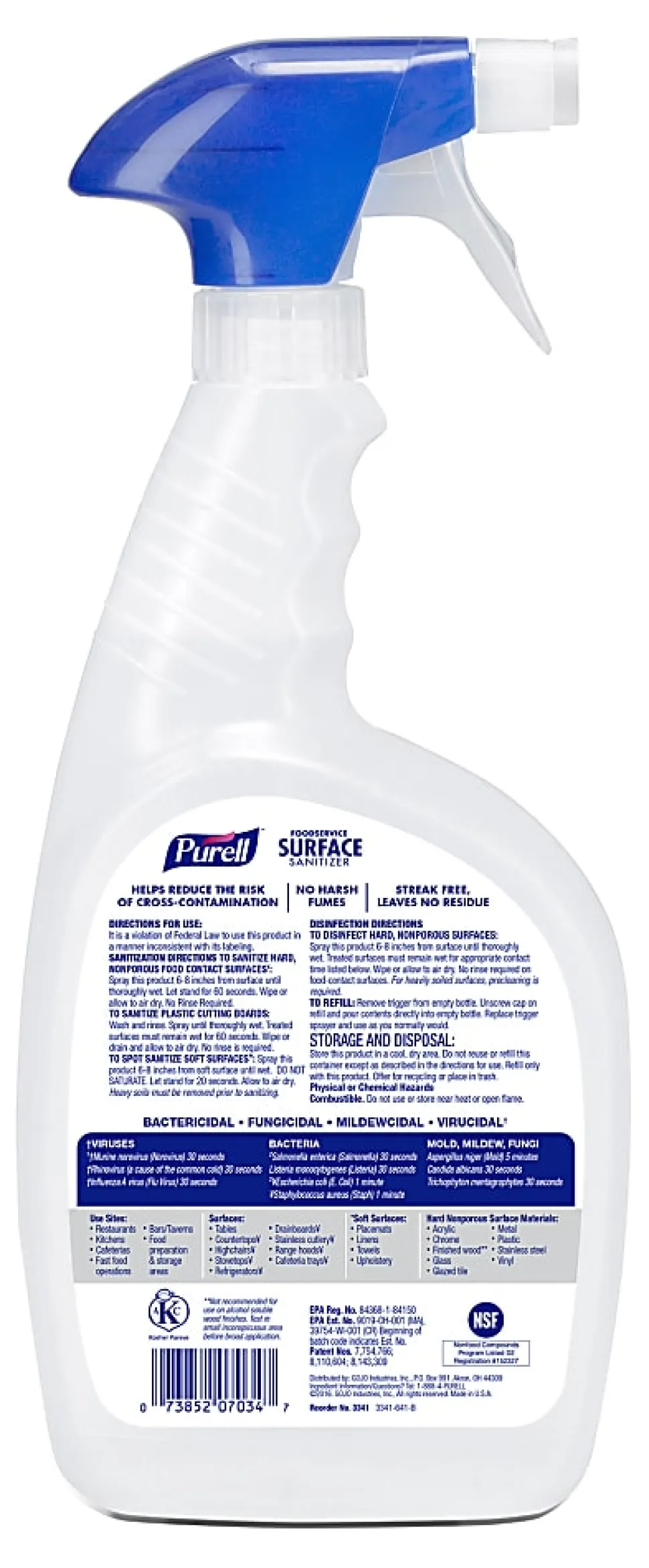 Purell® Foodservice Surface Sanitizer Spray, Unscented, 32 Oz Bottle, Case Of 6