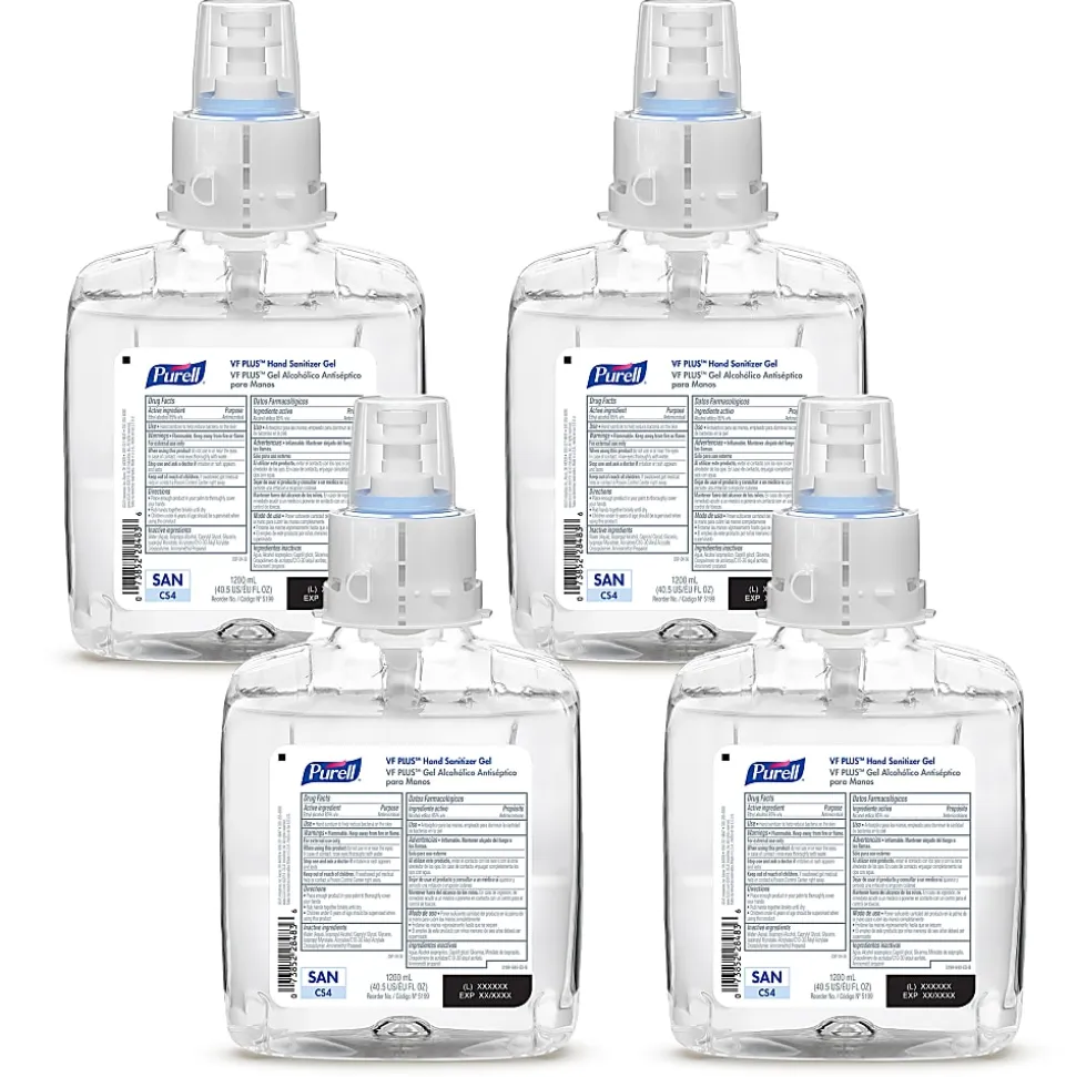 Purell® VF PLUS Gel Hand Sanitizer Refills For CS4 Push-Style Hand Sanitizer Dispensers, Fragrance Free, 40.6 Oz, Case Of 4 Refills