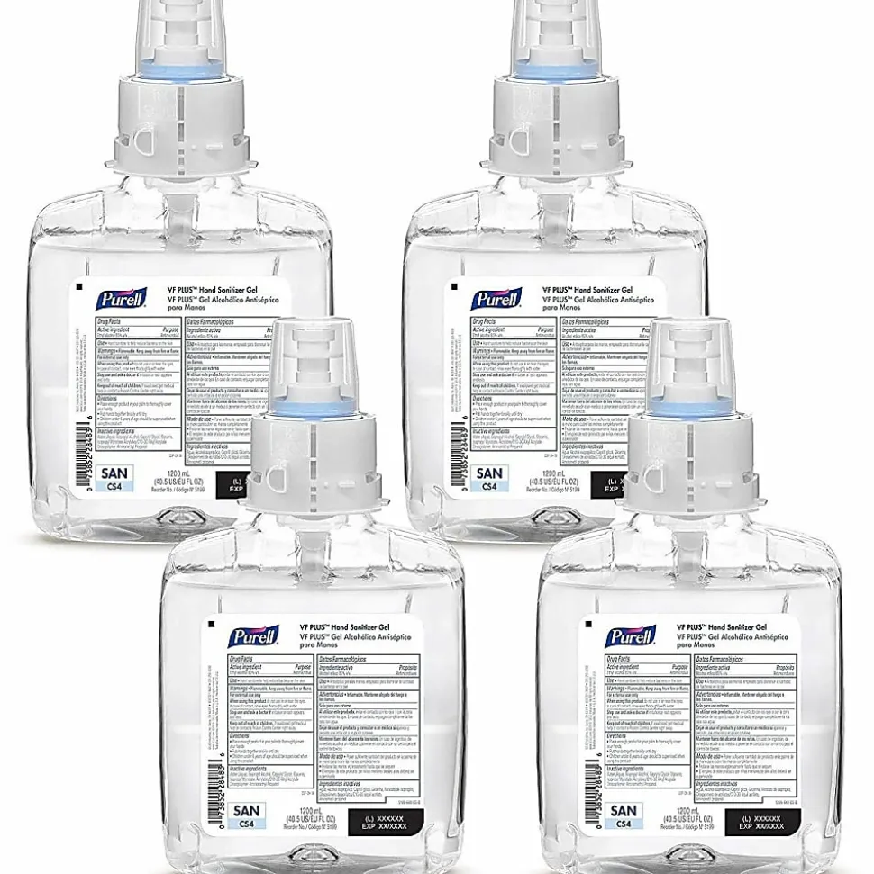 Purell® VF PLUS Gel Hand Sanitizer Refills For CS4 Push-Style Hand Sanitizer Dispensers, Fragrance Free, 40.6 Oz, Case Of 4 Refills