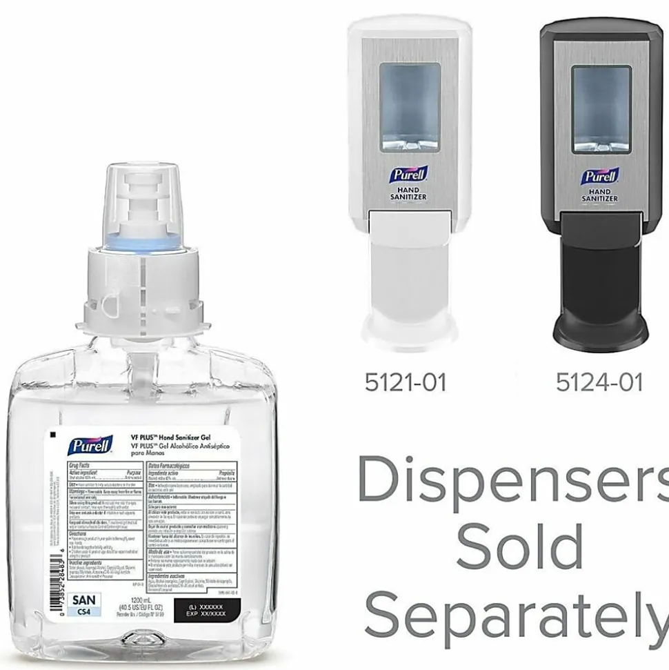 Purell® VF PLUS Gel Hand Sanitizer Refills For CS4 Push-Style Hand Sanitizer Dispensers, Fragrance Free, 40.6 Oz, Case Of 4 Refills