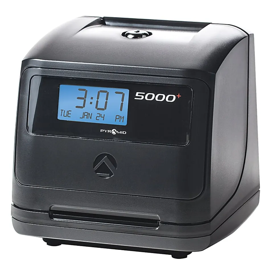 Pyramid 5000 Automatic Time-Totaling Time Clock, 7-1/4" x 7" x 6-1/2", Black