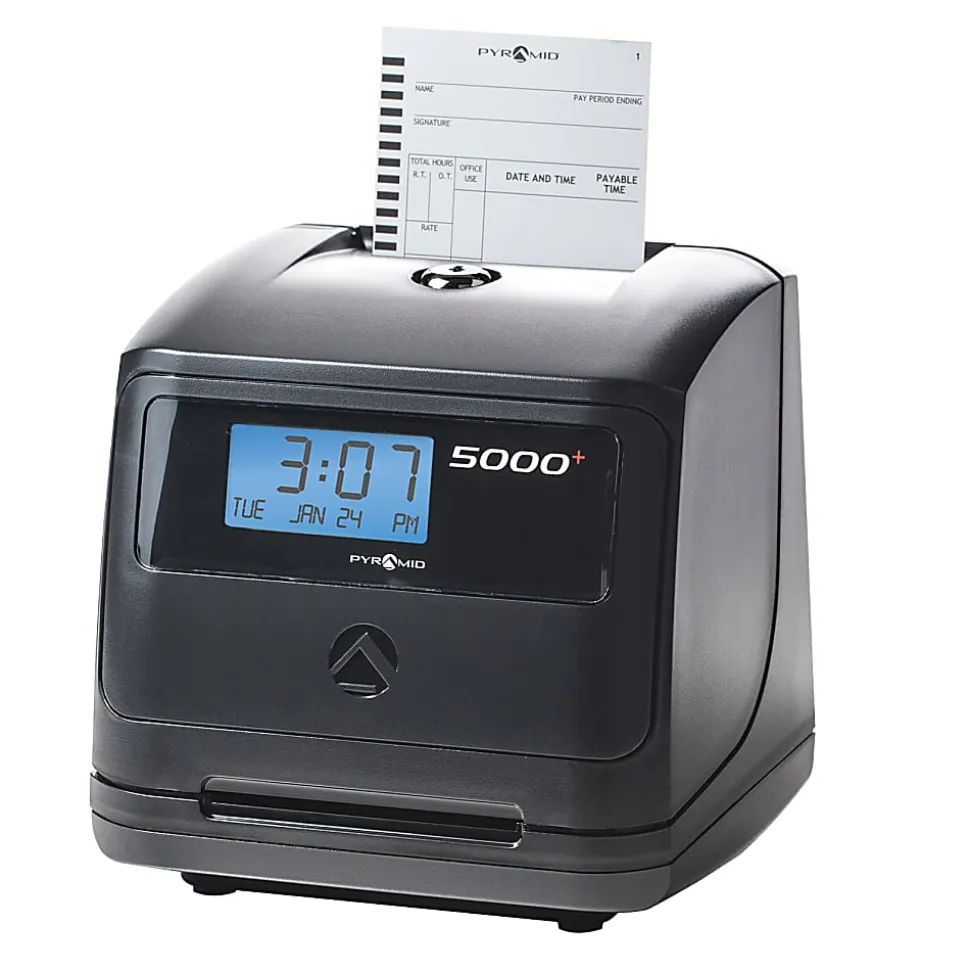 Pyramid 5000 Automatic Time-Totaling Time Clock, 7-1/4" x 7" x 6-1/2", Black