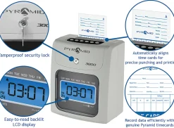 Pyramid Time Systems - Model 3800 Auto Totaling Time Clock, Electronic Time Punch Clock - 044942798991