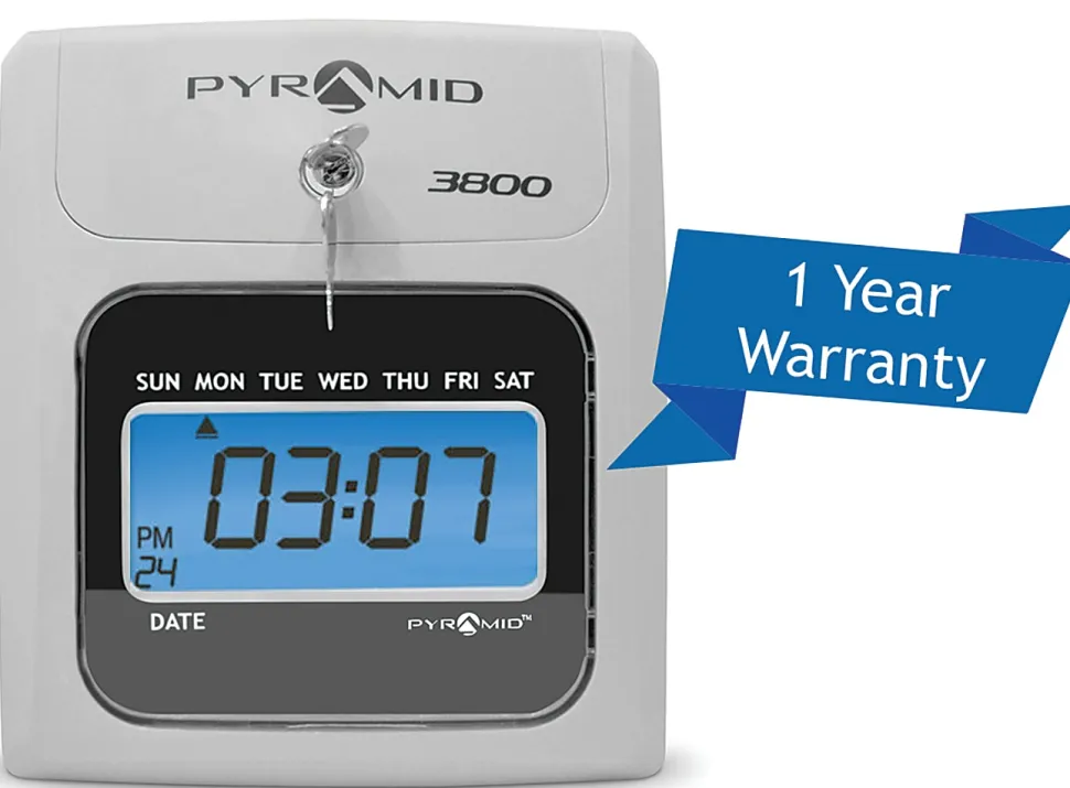 Pyramid Time Systems - Model 3800 Auto Totaling Time Clock, Electronic Time Punch Clock - 044942798991