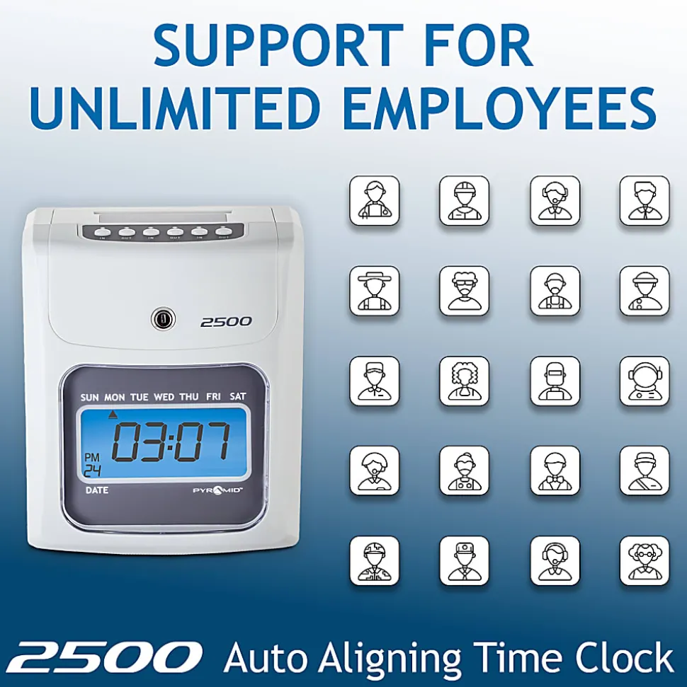 Pyramid Time Systems Small Business 2500 Time Clock Bundle, Unlimited Employees, Ivory